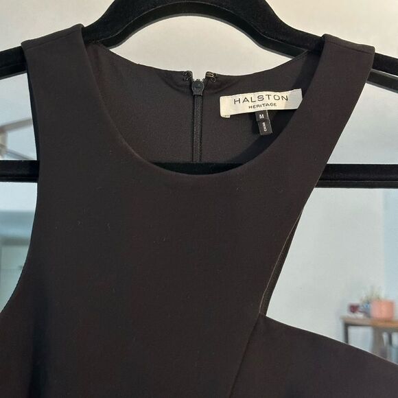 Halston Heritage Black Ponte Cut Out Asymmetrical Sleeveless Bodycon Mini Dress - Picture 5 of 7